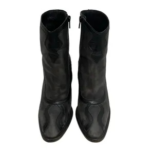 Free People Winding Road Heel Distressed Leather Ankle Boots Black/Grey Size 8 thumbnail 7