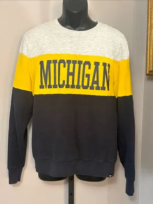 47 Brand Michigan UOFM Large Colorblock Crewneck Sweater - Yellow, Navy, Light Gray thumbnail 1