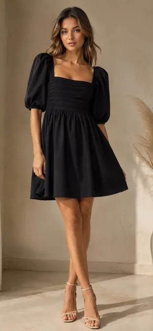 Abercrombie & Fitch Black Puff Sleeve Mini Dress Smocked Back Size Small thumbnail 1