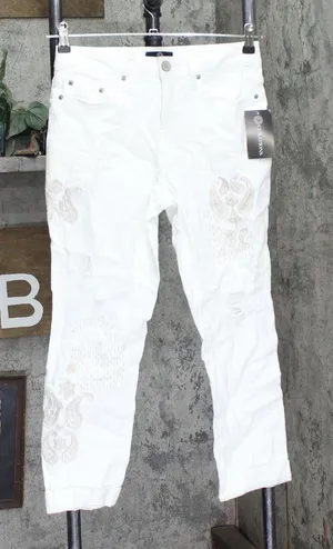 Curations Womens Patch Boyfriend Rolled Cuff Jeans 602648 White 4 thumbnail 1