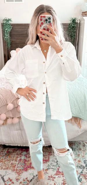 Eddie Bauer White Corduroy Button Up thumbnail 1