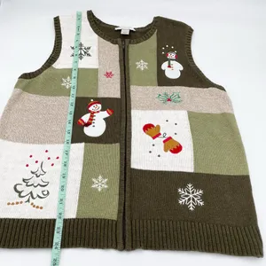 Vintage Y2K Christmas Sweater Vest Size Large Christopher & Banks Full Zip Green thumbnail 10