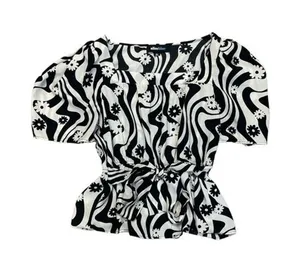 Alice Blue Black and White Peplum Top thumbnail 1