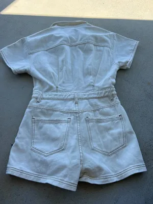 LELIS‎ Collection Off White Denim Romper Utility Belted Women’s Size S thumbnail 11