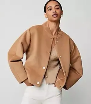 Ann Taylor Snap Front Bomber Tan Jacket thumbnail 1