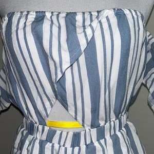 5/$30 🎈 Kimchi blue XS blue‎ and white stripe off shoulder romper thumbnail 3