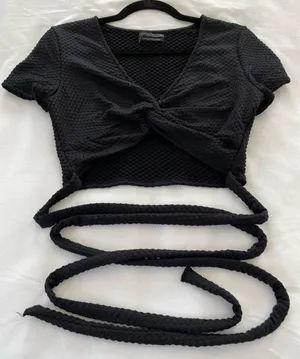 Urban Outfitters Black Tasha Twist Front Wrap Crop Top Black Size Large thumbnail 4