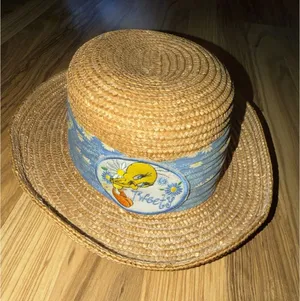 Vintage 1999 Looney Tunes Tweety Bird Straw Sun Hat Patch 90s Gardening thumbnail 1