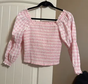 MI AMI Pink Gingham Smocked Puff Sleeve Top thumbnail 1