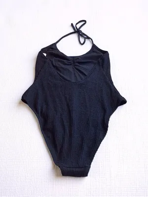 Aerie Ribbed Halter One Piece Swimsuit Cheekiest Black Size M NWT thumbnail 3
