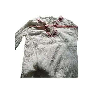 Vintage Ivory/Burgundy Embroidered Lace Up Peasant Crinkle Long Sleeve Top Boho thumbnail 7