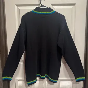 Vintage Victoria Jones Women's Sweater Black Green Teal Ramie Cotton Size M thumbnail 2