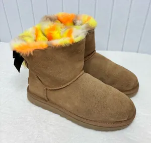 UGG CLASSIC MINI‎ BAILEY BOW PUNK PLAID CHESTNUT BOOTS Vibrant Fur Lining Size 9 thumbnail 1