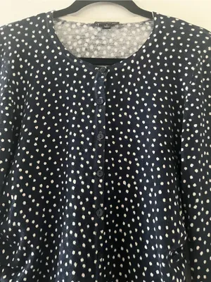Ann Taylor Silk Cashmere Navy Blue Polka Dot Button Up Cardigan Small Teacher thumbnail 3