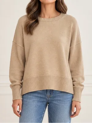 Lands’ End Drifter Sweater Sz XL 18 Tan Cotton Oversized Crewneck Coastal thumbnail 1