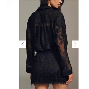 Anthropologie Maeve Fringe Twofer Dress Black Sz M NEW Elegant Classic Party thumbnail 4