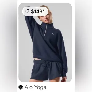 ALO Yoga NWT Accolade 1/4 Zip Pullover Navy Blue Size M oversized thumbnail 5