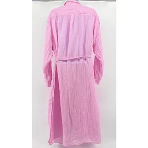 J.Crew Crinkle Belted Button-Up Maxi‎ Shirt Dress S Pink Long Sleeve Side Slit thumbnail 6