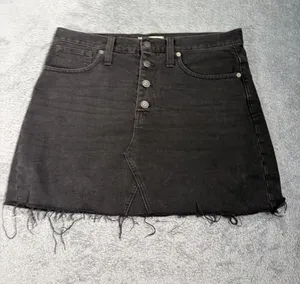 Madewell Black rigid denim a-line Button-Front Jean Mini Skirt 30 thumbnail 1