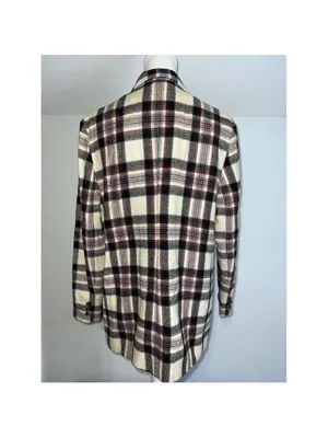 Women’s Cream Plaid Wool Blazer Single Button XL Red thumbnail 3