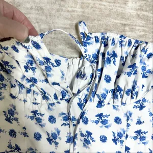 Kutumai Women Medium Blue White Floral Maxi Dress Off Shoulder Milk Maid Cottage thumbnail 3