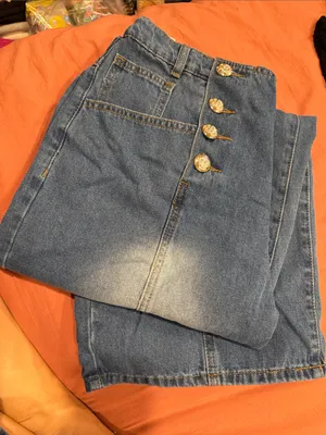 SHEIN | High-Waist Blue Denim Sailor Jeans | Size 0XL (12) PETITE thumbnail 7
