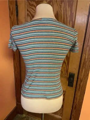 Vintage 90s Rainbow Striped Button Front Fitted Top Baby Tee thumbnail 6