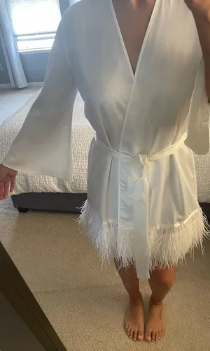 Ivory Satin Bridal Robe White Size XS thumbnail 1