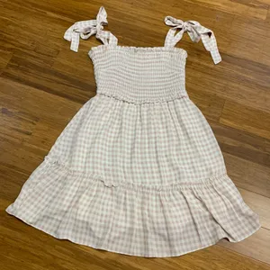 Altar'd State Gingham‎ Smocked Tiered Sundress Tie Strap Pink White Women Size S thumbnail 1