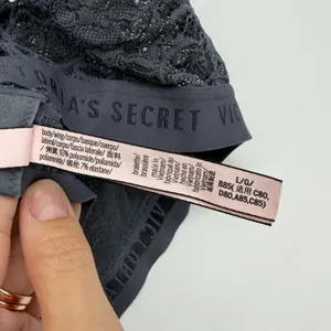Victorias Secret Logo Band Lace‎ Bralette Dark Grey Floral Scalloped Large L/G thumbnail 5