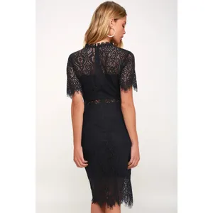 Lulus Remarkable Navy Blue Sheer Lace Short Sleeve Event Cocktail Mini Dress M thumbnail 2