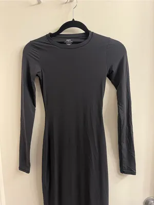 Skims Fits Everybody Crewneck Long Sleeve Maxi Dress Onyx Black Size XS thumbnail 5