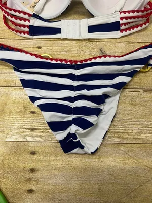 Beach Bunny Navy and White Striped Bikini with Red Trim gold accents size S/M (? thumbnail 4