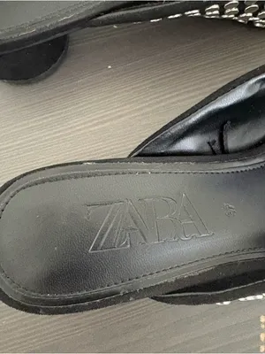 ZARA Black Studded Mules Size 37 Pointed Toe Kitten Heel Slip On Flats Chic thumbnail 5