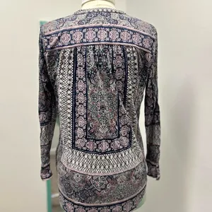 Lucky Brand Elegant Navy, Lavender and White Women's Peasant Top thumbnail 3