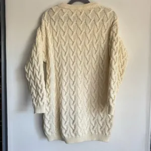 Vintage‎ Italian Cable Knit Tunic Sweater with Pockets Cream Wool Size M thumbnail 6