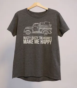 Rusty Dusty Treasures Make Me Happy Graphic T Shirt‎ XL Charcoal Gray thumbnail 1