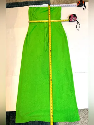 Vintage Chantel Terry Cloth Maxi Dress M Lime Green Strapless Pool Cover Up Slit thumbnail 8