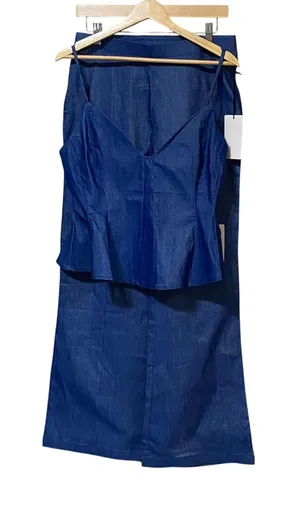 Milk & Honey Womens Indigo Blue 2 Piece Peplum Camisole and Wide Leg Pant Set L thumbnail 1
