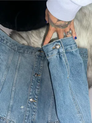 Free People Studded Denim Trucker Jacket $148 MSRP thumbnail 12