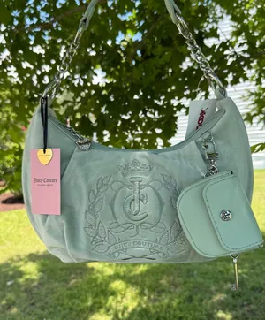 Juicy Couture Mint Velour Hobo Shoulder Bag Coin Purse Charm NWT Y2K Rare New thumbnail 1