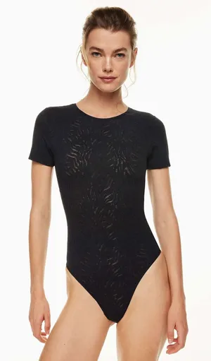 Babaton Aritzia Black Short Sleeve Crew Neck Shape Lace Bodysuit Like New XS thumbnail 1