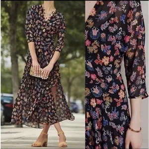 Anthro HD in Paris Maxi Dress‎ Womens US 4 Sheer Floral Chiffon Cottage Peasant thumbnail 2