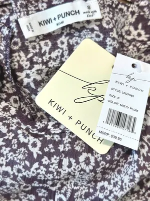 Kiwi + Punch Boho Floral Babydoll Mini Dress Lace Up Back Misty Plum Small NWT thumbnail 6