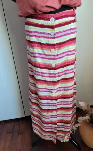 Striped Button-Down Skirt Linen Blend resort ballet core fairy whimsy boho thumbnail 1