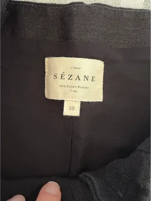 Sézane Zelinda Blouse Noir Linen Vest Size 38 US 6 Minimalist Neutral Coastal thumbnail 4