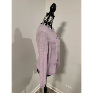 BLOOMINGDALES Purple Pink Pearl Buttons 2-Ply Cashmere Jacket Cardigan Medium thumbnail 3