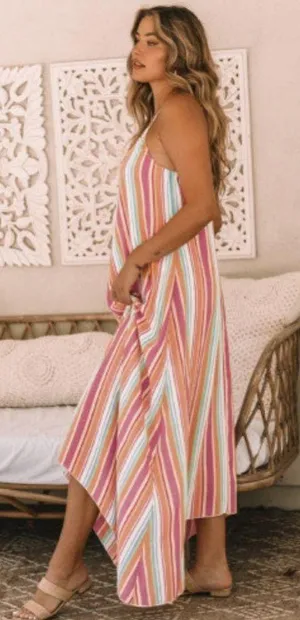 The Lace Daisy NEW Colorful Striped Spaghetti Strap Handkerchief Hem Maxi Dress Size Large thumbnail 3