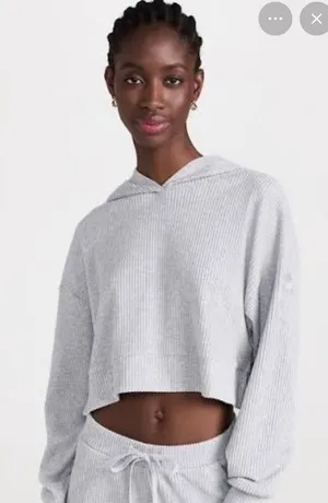 Alo Cropped Lightweight Hooded Pullover - Light Gray thumbnail 1