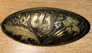 Damascene Flying Bird Leaf Vines Flower Oval Fashion Brooch Lapel Pin‎ thumbnail 1